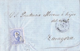 5732. Carta Entera FABARA (Zaragoza) 1872. Fechador CASPE - Covers & Documents