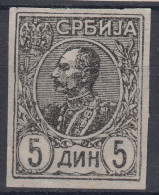 Serbia Kingdom 1905 Mi#94 Black Imperforated Proof  On Thin Paper - Servië