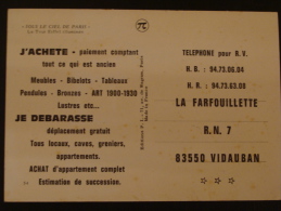 Carte Publicitaire La Farfouillette à VIDAUBAN (au Recto Tour Eiffel) Editeur PI - Vidauban