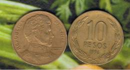 CHILE -  10 Pesos 1994  KM228 - LIBERTADOR. B. O'HIGGINS  - - Cile