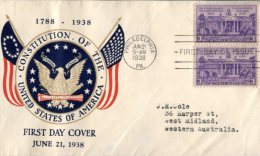 (366) USA FDC Coverposted To Australia - Premier Jour - 1937 - Constitution Of United States Of America - 1851-1940