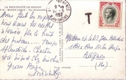 MONACO - DEPOSE A AIX TIMBRE NON ACCEPTE AVEC T DE TAXE - CACHET AIX DU 20-7-1957. - 1859-1959 Lettres & Documents