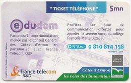 Ticket FT Non Référencé  -  NEUF   -    EDUDOM    -  Collège François Marie Luzel De Plouaret  -          5mn    RARE - FT Tickets