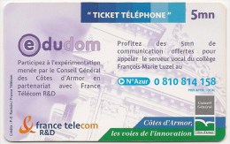 Ticket FT Non Référencé  -  NEUF   -    EDUDOM    -  Collège François Marie Luzel De Plouaret  -          5mn    RARE - FT Tickets