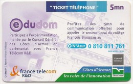 Ticket FT Non Référencé  -  NEUF   -    EDUDOM    -  Collège François Broussais De Dinan  -          5mn    RARE - FT