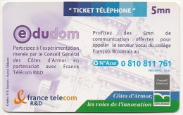 Ticket FT Non Référencé  -  NEUF   -    EDUDOM    -  Collège François Broussais De Dinan  -          5mn    RARE - Biglietti FT