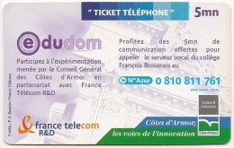 Ticket FT Non Référencé  -  NEUF   -    EDUDOM    -  Collège François Broussais De Dinan  -          5mn    RARE - Tickets FT