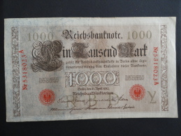 1910 A - 21 Avril 1910 - Billet 1000 Mark - Allemagne - Série A : N° 5318023 A - ReichsBanknote Deutschland Germany - 1000 Mark