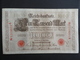 1910 A - 21 Avril 1910 - Billet 1000 Mark - Allemagne - Série A : N° 5318031 A - ReichsBanknote Deutschland Germany - 1000 Mark