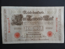 1910 A - 21 Avril 1910 - Billet 1000 Mark - Allemagne - Série A : N° 5318033 A - ReichsBanknote Deutschland Germany - 1.000 Mark