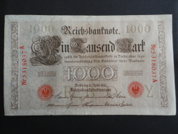 1910 A - 21 Avril 1910 - Billet 1000 Mark - Allemagne - Série A : N° 5318037 A - ReichsBanknote Deutschland Germany - 1000 Mark