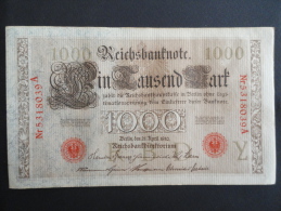 1910 A - 21 Avril 1910 - Billet 1000 Mark - Allemagne - Série A : N° 5318039 A - ReichsBanknote Deutschland Germany - 1000 Mark