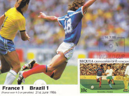 Cartolina Messico 1986 Con Francobollo  Bequia Grenadines Of St. Vincent - Francia-Brasile 1-1 (Francia 4-3 Dopo Rigori) - 1986 – Mexico