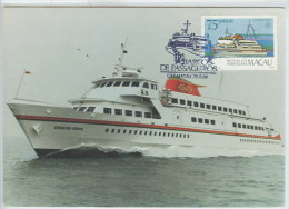 Macau Bateau De Passagers Ferry Carte Maximum 1986 Macao Passenger Boat Maxicard - Cartoline Maximum