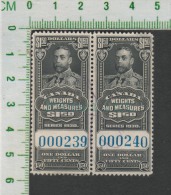 Canada Tax Stamp, Timbre Taxe - Poids Et Mesure 1930 FMW68$1.50  Se-tenant Pair Remarquez Le Nombre Peu Elevé - Fiscali