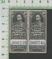 Canada Tax Stamp, Timbre Taxe - Poids Et Mesure 1930 FMW68$1.50  Se-tenant Pair Remarquez Le Nombre Peu Elevé - Fiscaux