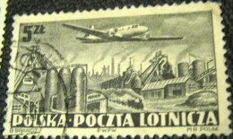 Poland 1952 Airmail Aircraft Over Steel Works 5zl - Used - Gebraucht