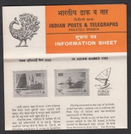 INDIA, 1982 ,9th Asian Games, Set, 2 V,  Folder - Lettres & Documents