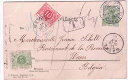 Carte Affr. 5pfg De FRANKFURT/1904 + T Pour Wavre, Taxée TTx 5 Et 10c - Cartas & Documentos