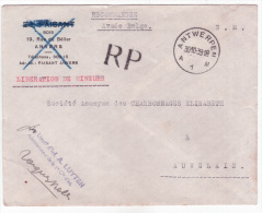 L. SM  "Libérations Des Mineurs" En RP D'ANTWERPEN/1939 Pour Auvelais. Mobilisation - Guerra 40 – 45 (Cartas & Documentos)