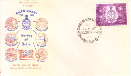 India First Day Cover 01.05.1967 - Survey Of India Bicentenary - Cartas & Documentos