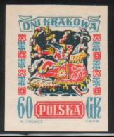 POLAND 1955 DAYS OF KRAKOW FESTIVAL OF FOLK ART COLOUR PROOF NO GUM Costumes Dancing UNESCO World Heritage Site Horses - Probe- Und Nachdrucke