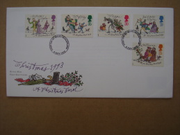 GREAT BRITAIN 1993 Christmas Carol By Dickens FDC With FULL SET Of 5 Values To 41p Issued At Sunderland. - 1991-2000 Dezimalausgaben