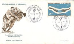 (313) New Caledonia FDC Cover - Premier Jour De Nouvelle Caledonie - 1968 - Jeux Du Pacifique - Judo + Swimming - FDC