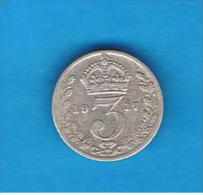 GRAN BRETAÑA - GREAT BRITAIN  -  3 Pence 1917  KM813  PLATA - F. 3 Pence