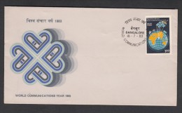 INDIA,1983,  FDC, World Communications Year,  Bangalore Cancellation - Covers & Documents