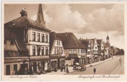 Nienburg Weser Lange Strasse Storch Nest Tanksäule Pferde Wagen Belebt Geschäft C. Van Haaren Gastwirtschaft Ungelaufen - Nienburg