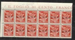 ITALI REGNO ITALY KINGDOM 1944 REPUBBLICA SOCIALE ITALIANA RSI GNR AEREA AIRMAIL  80 CENT.  MNH BLOCK 10 SIGNED RAYBAUDI - Airmail