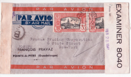 L. Par Avion Affr. 3f X2 De POINTE-A-PITRE/41 Pour Les USA + Bandes Et Censures De Guadeloupe + USA - Storia Postale