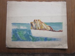1941 Aquarelle /Gouache Peinte à La Main Signé J. Macé Représentant Un îlot En Méditerranée(non Fini)> Format 31 X 24 - Waterverf