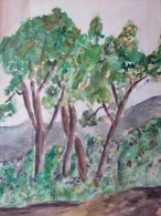 1942 Aquarelle /Gouache Peinte à La Main  (anonyme)>des Arbres Dans Un Bois Pénurie Papier Suite Guerre - Radierungen