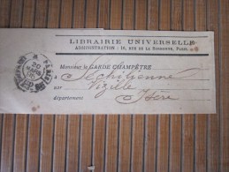 Bande De Journal 20 Mars 1895 Paris P.P. De La Librairie Universelle Pour Garde Champêtre à  Vizille Dans L'Isère - Zeitungsmarken (Streifbänder)