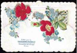 Chromo Cacao D´Aiguebelle. Bouquet De Roses, Fleurs Et Bouton, Impression Gaufrée Avec Tissu. Canivet. - Aiguebelle