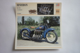 Transports - Sports Moto-carte Fiche Technique Moto - Henderson Kj 1301 - 4 Cylindres - Tourisme -1931 - Motorcycle Sport