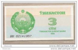 Uzbekistan - Banconota Non Circolata FdS UNC Da 3 Sum P-62a - 1992 #19 - Uzbekistan
