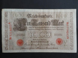 1910 A - 21 Avril 1910 - Billet 1000 Mark - Allemagne - Série A : N° 5318053 A - ReichsBanknote Deutschland Germany - 1000 Mark