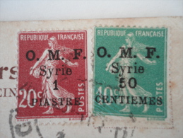 2 TIMBRES SEMEUSES SURCHARGES 20 CTS ROUGE O.M.F. SYRIE 1 PIASTRE - 40 CTS VERTE O.M.F. SYRIE 50 CENTIEMES - Gebruikt