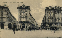 TORINO VIA PO E VIA ZECCA VECCHI TRAM 1924 - Transports