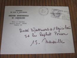 Lettre Franchise Postale Direction Départementale Agriculture Alpes-de-Haute-Provence Digne Flamme 23/3/1971 - Civil Frank Covers