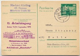 DDR P79-4b-75 C26 Postkarte PRIVATER ZUDRUCK Bahnhof Zerbst Gelaufen 1977 - Cartes Postales Privées - Oblitérées