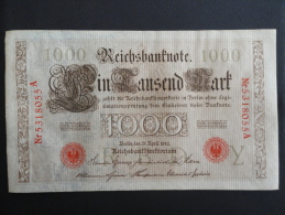 1910 A - 21 Avril 1910 - Billet 1000 Mark - Allemagne - Série A : N° 5318055 A - ReichsBanknote Deutschland Germany - 1000 Mark