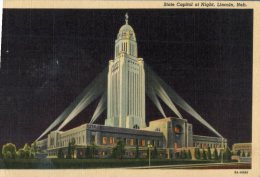 (618)  Very Old Postcard USA Cartte Ancienne - Lincoln State Capitol At Night With Spot Light - Lincoln