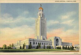 (618)  Very Old Postcard USA Cartte Ancienne - Lincoln State Capitol At Night With Light - Lincoln