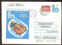Olympic 1980 Romania Postal Stationary Cover Winter Olympic In Lake Placid Gone Post To Estonia - Hiver 1980: Lake Placid