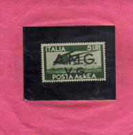 TRIESTE VENEZIA GIULIA 1945 1947 AMG-VG SOPRASTAMPATO D'ITALIA ITALY OVERPRINTED AEREA LIRE 5 MNH BEN CENTRATO - Mint/hinged