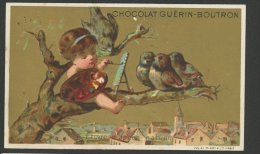 Chocolat Guérin Boutron, Jolie Chromo Lith. Vallet Minot, Etude D'après Nature, Enfant Sur Branche Avec Oisillons - Guerin Boutron